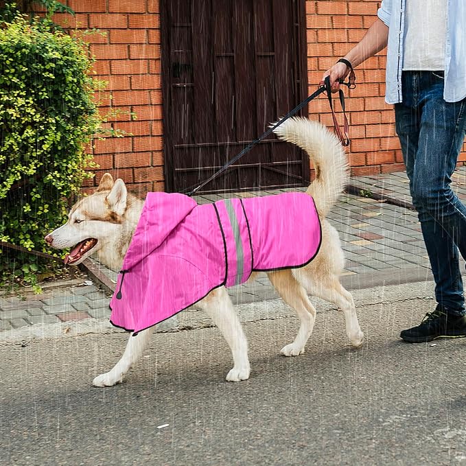 Waterproof Dog Raincoats - Hooded Raincoats for Dogs, Adjustable Reflective Dog Rain Coat, Windproof Dog Rain Jacket Pet Rain Slicker Poncho for Small, Medium, Large Dogs (X-Large, Pink)