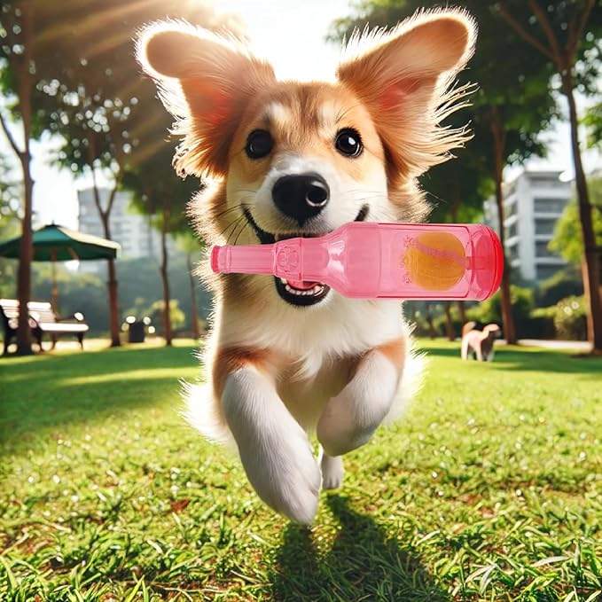 Wine Bottle Dog Toy, Fun Interactive Cute Squeaky Dog Toys with Tennis Ball Inside, Ideal for Large/Medium/Small Dogs to Fetch Games and Bonding Time, Not for Heavy Chewers, Large-Red