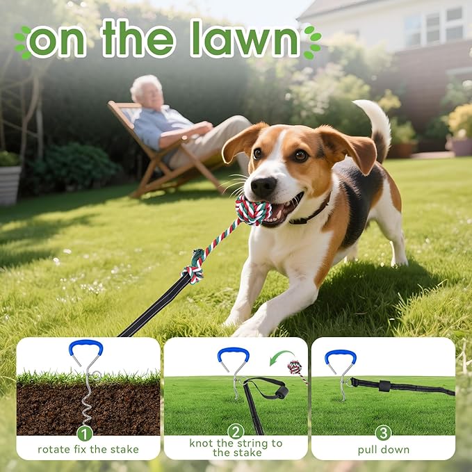 Bungee Tether Tug Outdoor Dog Toy with Stake,Tug of War Dog Toy for Aggressive Chewers to Keep Them Busy,Outdoor Interactive Dog Rope Toy for Medium/Small Dogs,Can Used On Lawns,Trees and Doors