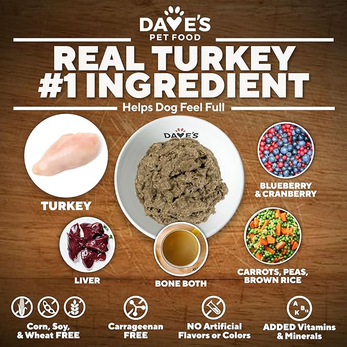 Dave's Pet Food Weight Management Dog Food (Turkey & Vegetables), Made in USA, Weight Loss, Soft, Canned Wet, 13.2oz (12 Pack)