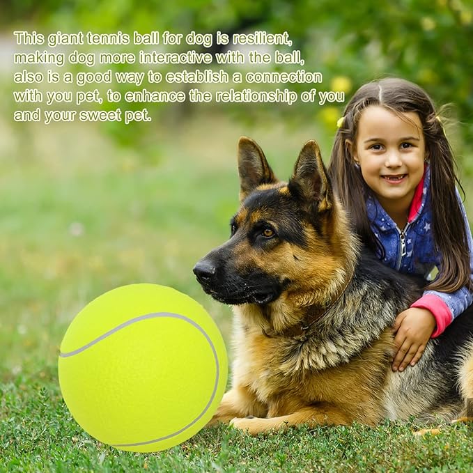 Pomeat 2 PCS Gaint Tennis Ball for Dogs, 9.5" Inflatable Large Tennis Balls Pet Chew Toy, Inflatable Rubber Non-Toxic Pet Toy Balls with Pump & Needle for Small Medium Large Dogs