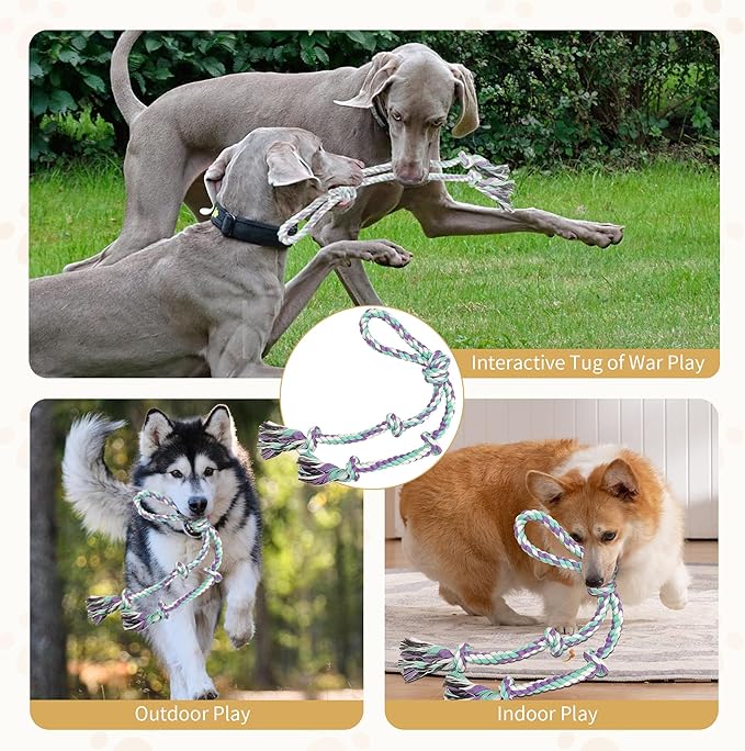 Dog Rope Toys for Large/Medium Aggressive Chewers, Tough Cotton Chew Toy, 3 Feet 5 Knots Indestructible, Tug of War Dog Pull Rope Teeth Cleaning(5 Knots-19.5Inch)