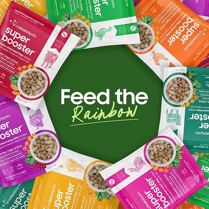 Smallbatch Freeze Dried Dog Treats, Superfood Food Topper Turkey Bites for Dogs & Cats, Probiotics, Organic Ingredients, High Protein, Grain Free Healthy Treat & Food Topper, Made in the USA, 7 oz Bag