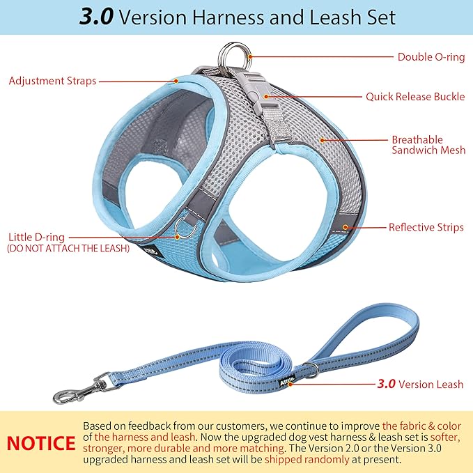 AIITLE Easy Walk Dog Harness and Leash Set - Pet Supply No Pull, Step in Adjustable Pet Harnesses with Padded Vest for Summer, No Choke Over, Easy to Put on Medium Dogs Blue L