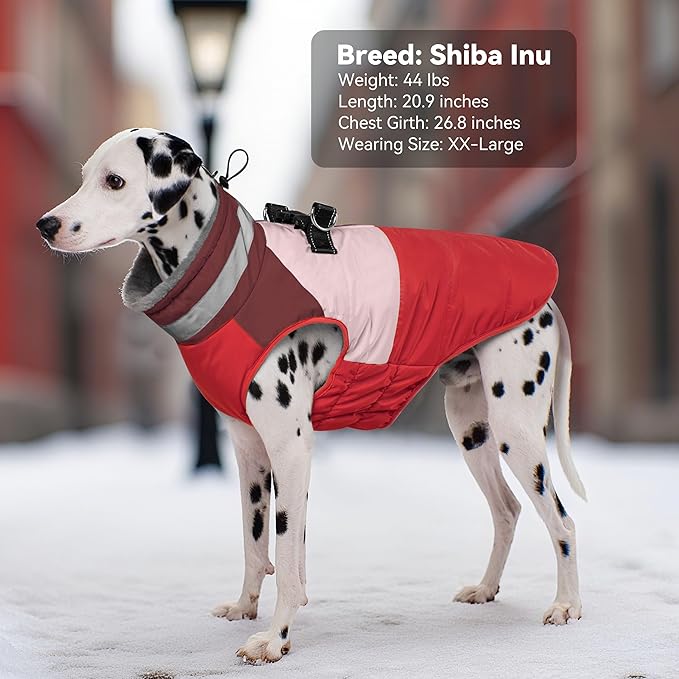 Dog Coats for Large Dogs, Reflective Dog Winter Coat Waterproof Windproof Clothes, Warm Cold Weather Dogs Jacket with Harness Built in Turtleneck Snowsuit, Red XXX-Large