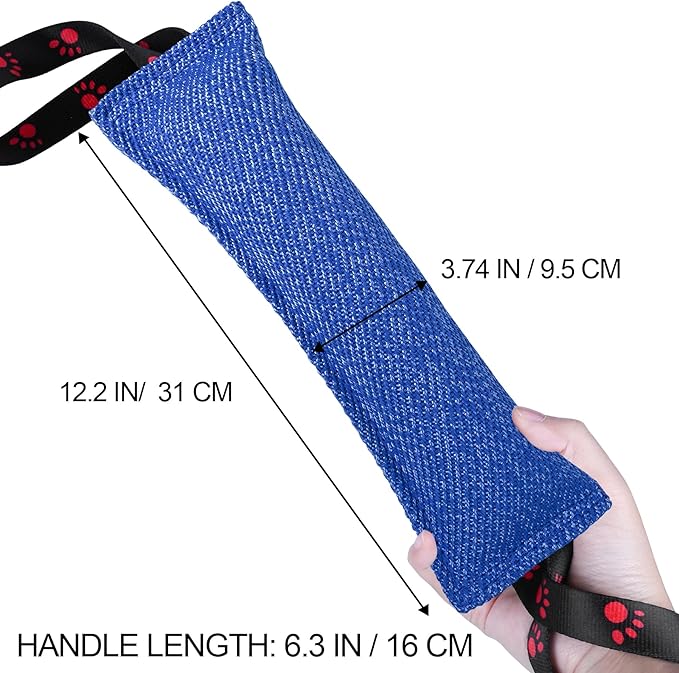 ToLanbbt Dog Tug Toy Bite Jute Pillow Pull Toy with 2 Strong Handles Perfect for Tug of War, Puppy Interactive Play, Tear Resistant Bite Training for Small Medium Large Dogs (Bright Blue-Footprint)