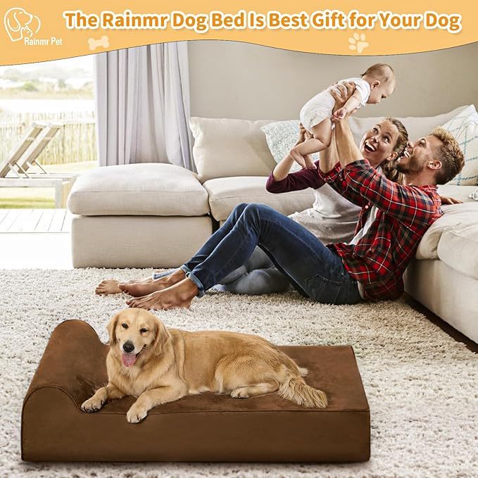 Orthopedic Dog Beds for Large Dogs, 7" Memory Foam Dog Beds with Waterproof Liner, Chew Proof Microsuede Cover, Removable and Washable, Nonskid Bottom, 48"x30"x7" L Chocolate