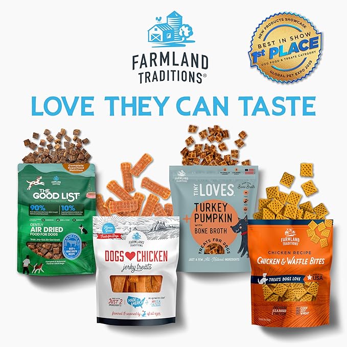 Farmland Traditions Dogs Love Chicken Jerky Dog Treats, Premium Two-Ingredient Dog Jerky with USA-Raised Chicken & No Antibiotics Ever, 3-Pound Bag