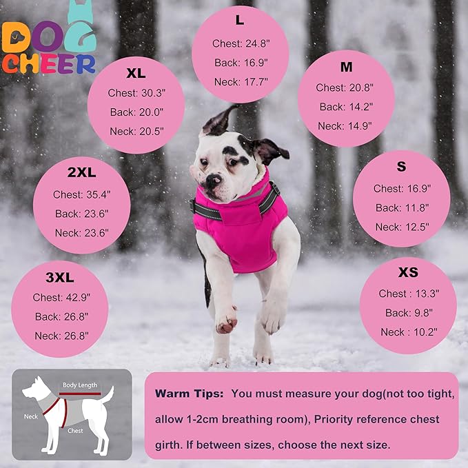 Dogcheer Dog Coat with Harness, Waterproof Warm Dog Winter Jacket with Pockets, Reflective Pet Fleece Jacket Turtleneck Snowsuit for Small Medium Large Dogs - Pink, XS