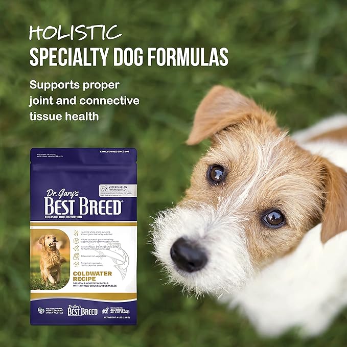 Best Breed Dr. Gary's Coldwater Recipe Slow-Cooked in USA, Natural Dry Dog Food for All Breeds and Sizes, 4lbs