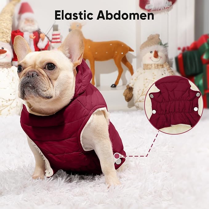 Fleece Lining Dog Hoodie with Harness Built in,Extra Warm Small Dog Jacket in Winter Puppy Coats with Drawstring Hooded,Red XS