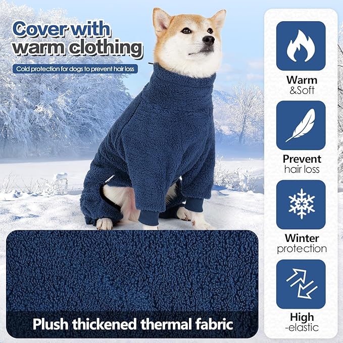 Dog Winter Coat,4-Legged Onesie Jumpsuit Warm Fleece Dog Jacket, Soft Pullover Pajamas, Fullbody Pajamas Onesie for Small Medium Large Dogs Walking, Hiking, Travel