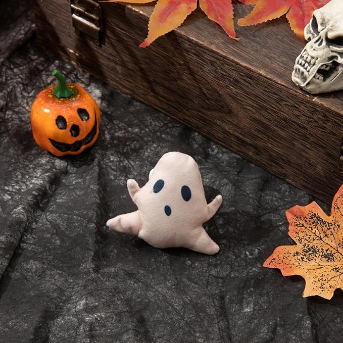 4-Pack Halloween Cat Toy Catnip Plush Toys Set - Pumpkin, Ghost, and Skeleton Design, Soft and Durable Cat Toys for Halloween Fun, Perfect for Indoor Play and Exercise