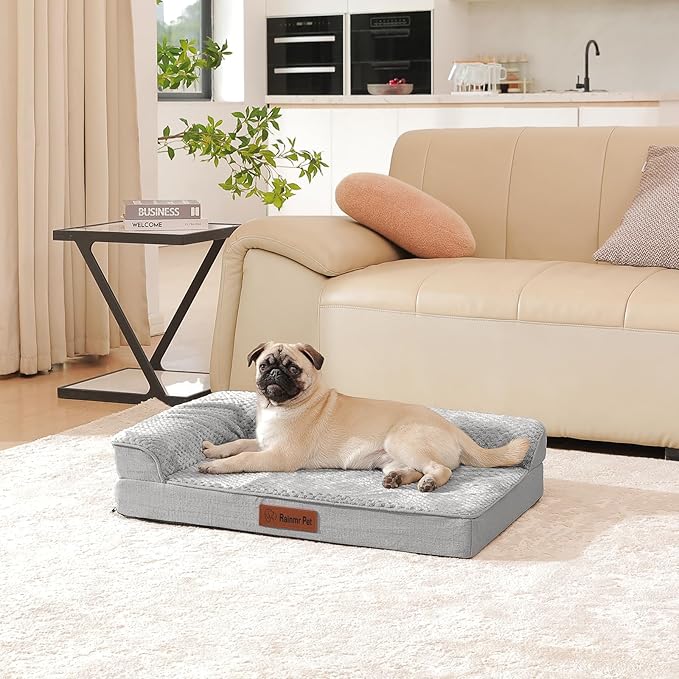 Orthopedic Dog Bed Medium Size Dog, Memory Foam Pet Bed for Small and Medium Dogs, Washable Removable Cover, Nonskid Bottom, Waterproof, 30x20x6 Inches, Light Grey