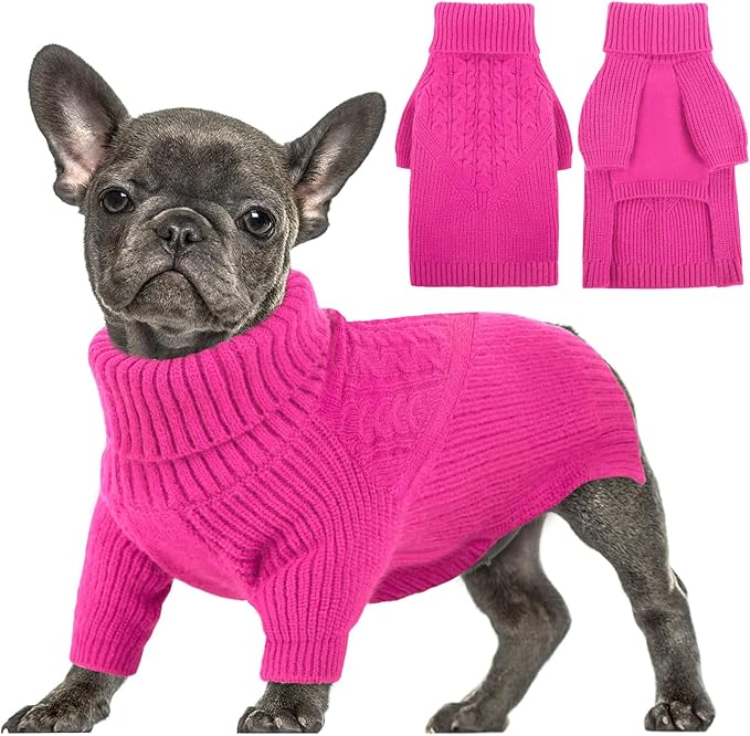 Queenmore Dog Sweater Small, Dog Sweaters for Small Dogs Girl or Boy, Small Dog Christmas Sweater, Winter Puppy Doggie Sweatshirt Knitwear, Pet Chunky Warm Coat for Medium Large Size Dogs, Fuchsia S