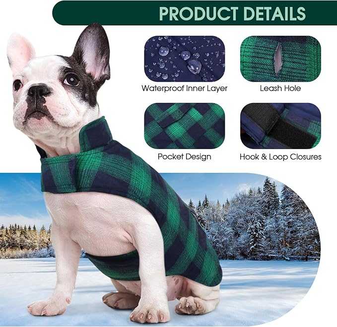 Kuoser Reversible Dog Jacket, Warm Winter Coat for Large Dogs, Warm Windproof Pet Cold Weather Clothes, Green XXL
