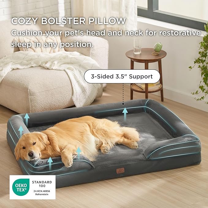 Bedsure XXL Orthopedic Dog Bed for Extra Large Dogs - Washable Giant Dog Cat Bed Waterproof, Comfort Dogs Couch Sofa with Washable Removable Cover, Pet Bed with Nonskid Bottom, Dark Grey, 52"