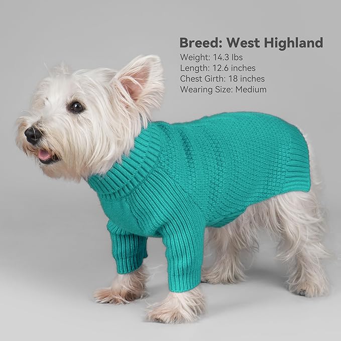 cyeollo Warm Fleece Dog Sweater, Tureleneck Sweatershirt for Small Boy & Girl Dogs Pullover Doggy Clothes in Cold Weather Stretchy Fall Winter Pet Outfit Puppy Coat, Aqua Green M