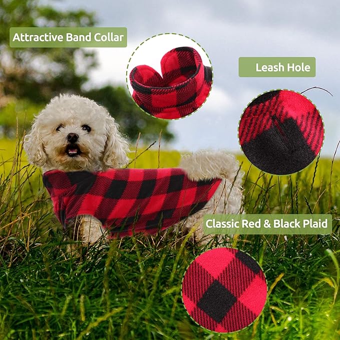 KAMA BRIDAL Spring Autumn Winter Coat Pullover Fleece Vest for Cats Small and Medium Dogs Thin Sweater Red & Black Plaid (Red, L)
