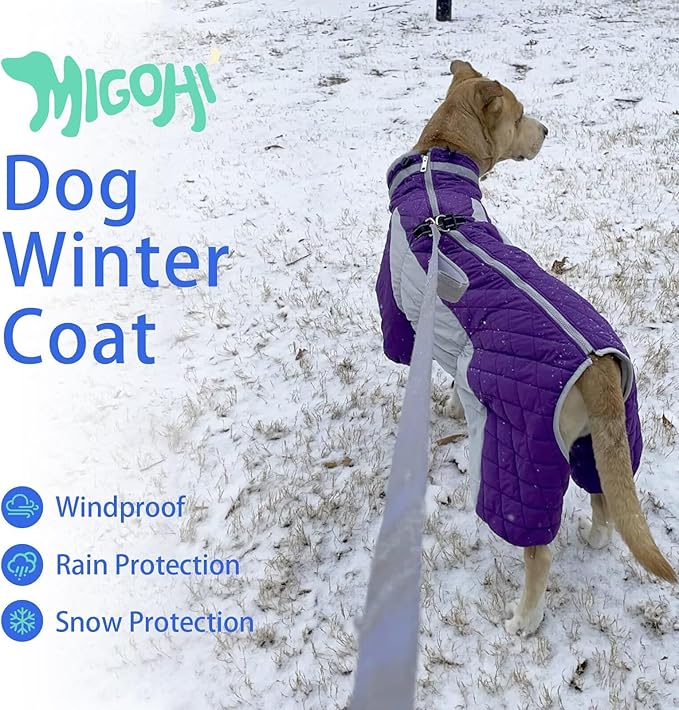 MIGOHI Full Body Dog Coat - Warm Reflective Small Dog Winter Coat with Harness, Turtleneck Fleece Jacket for Dogs,Four-Leg Windproof Puffer Jackets Snowsuit with Zipper for Small Medium Large Dogs,S
