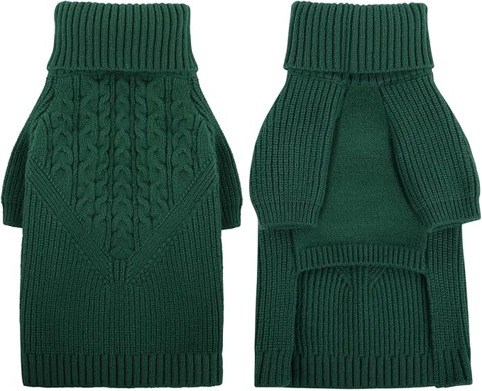 Queenmore Large Dog Sweater for Girl or Boy, Christmas Knitwear, Winter Puppy Sweatshirt, Pet Chunky Warm Coat for Small Medium Dogs, Green L