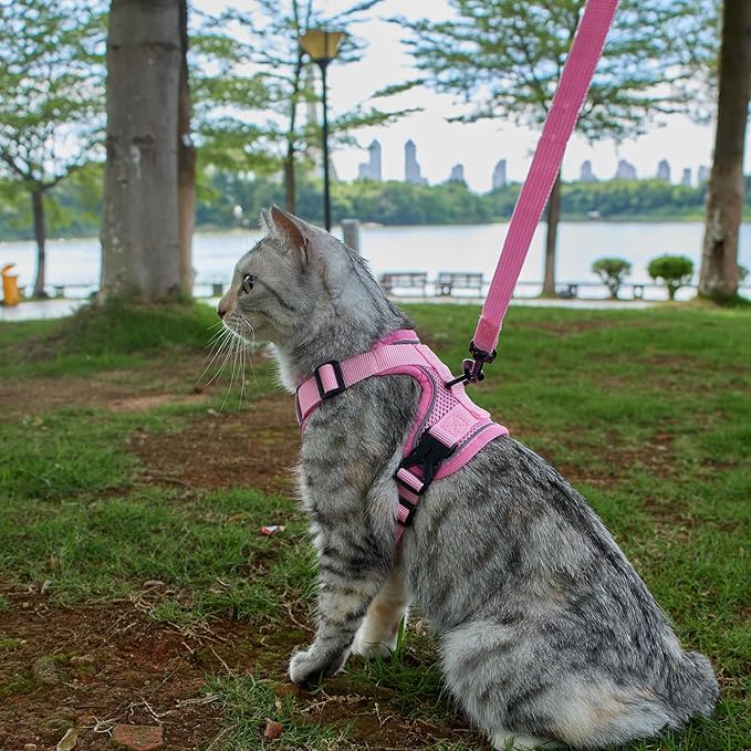 Cat Harness and Leash Set Escape Proof Tactical Extra Large Kitten Harness Emotional Support Cat Vest, Pink, XL