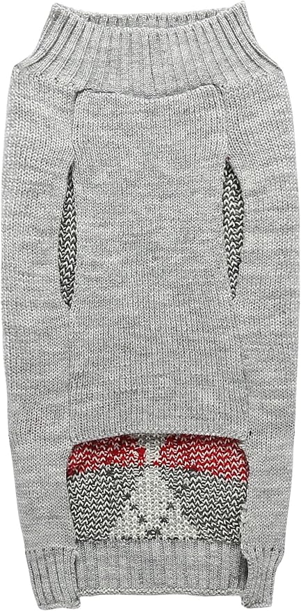 Grey Argyle Knit Pet Sweaters Clothes for Small Dogs, Classic Gray Medium M Size