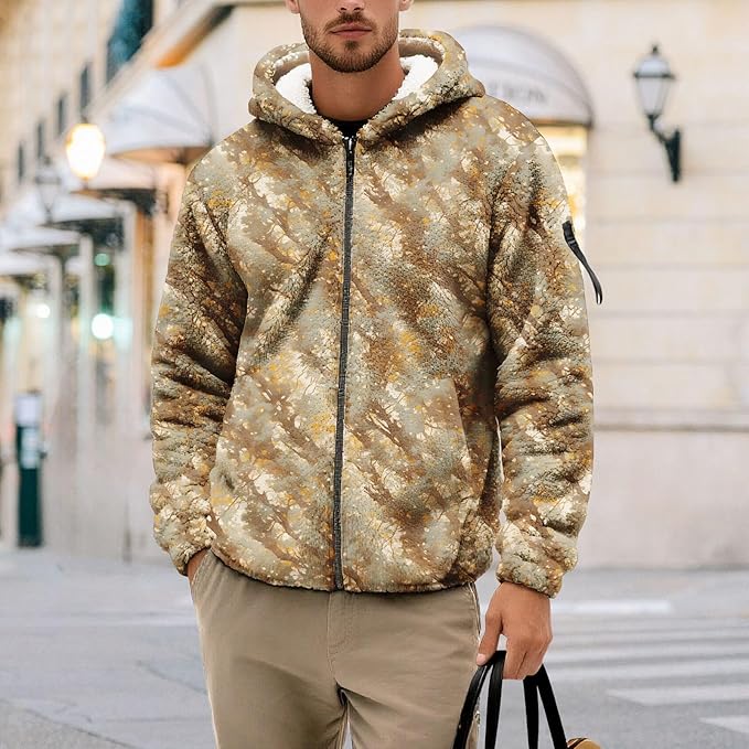 Men's Camouflage Hunting Fleece Lined Hoodie Camo Jackets Zip Up Long Sleeve Casual Winter Coats Hood Outerwear