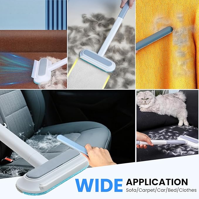 Pet Hair Remover, Reusable 4 in 1 Pet Hair Removal Tool Brush for Lint, Multifunctional Cat & Dog Hair Remover for Couch Furniture Car Bed Window Clothes, Washable Brush with Long Handle & 2 Scrapers