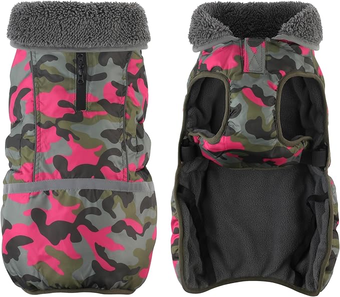 Dogcheer Warm Dog Coat, Waterproof Dog Jacket Reflective Adjustable Puppy Winter Coat with Buckle, Christmas Pet Snow Jacket Turtleneck Fleece Sweater for Small Medium Large Dogs - Camo Pink, S