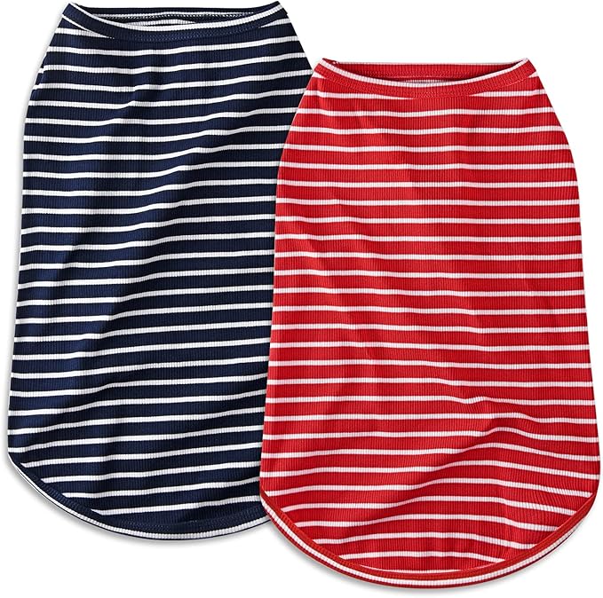 Koneseve Dog Shirt Vest Lightweight Stretchy Dog T-Shirts Soft Cool Shirts Sleeveless Stripe Vests Breathable Clothes for Puppy Kitty Cats Small Medium Large Dogs 2 Pack Red + Blue [ 2XL ]