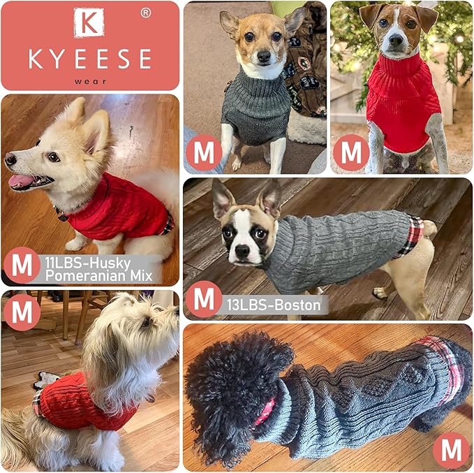 KYEESE Dog Sweater Stretchy Knitwear Cat Clothes Soft Pullover Dog Sweaters for Small Dogs Girl Comfy Pet Coat for Fall Winter Cold Weather Warm Turtleneck Small Dogs Sweater with Gingham Patchwork