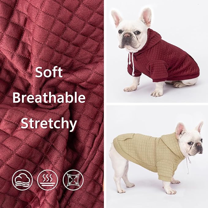 2 Pack Dog Hoodie Sweaters for Small Medium Dogs Warm Dog Clothes for Large Dogs Soft Waffle-Like Laminated Sweatshirt Bulldog (Brown+Wine Red, XXS (Back: 8",Chest: 11", Neck: 7.9"))
