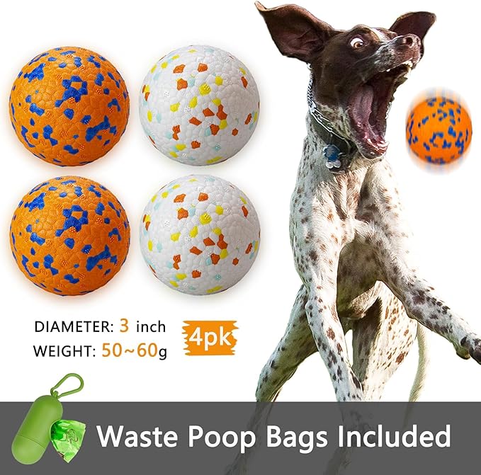4Pcs Super Bouncy Dog Balls, Fun Indestructible Tennis Balls for Aggressive Chewers, Durable Floating Fetch Toys for Medium and Large Dogs with Lifetime Replacement