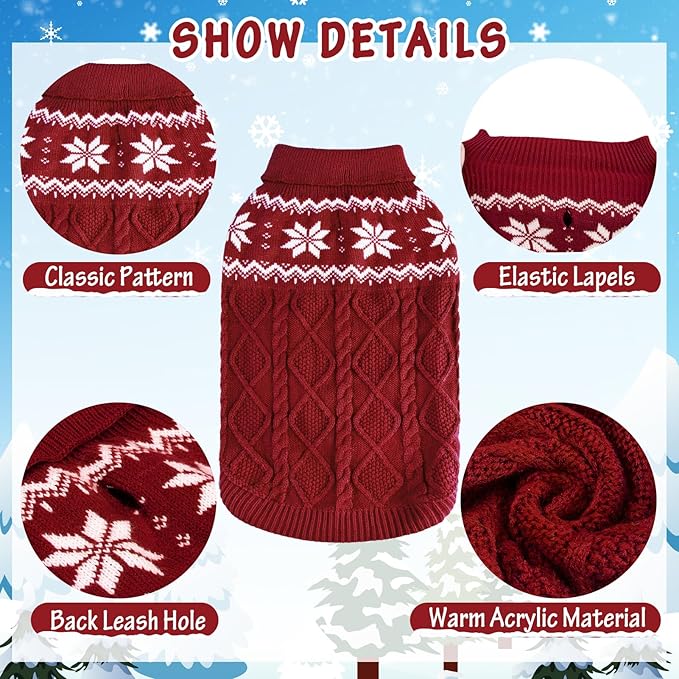 Warm Winter Pink Dog Sweater - Cold Weather Pet Clothes for Small Medium Large Dogs Indoor Outdoor, Soft Classic Knit Puppy Apparel Coat, Dark Red, S