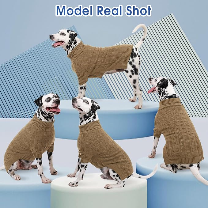 Queenmore Small Dog Sweaters for Small Dogs Girls Boys,Xmas Sweater Puppies,Turtleneck Knitted Sweater for Dog Cat,Cold Weather Pullover for Doggie Male Female,Soft Doggy Sweater Pet Apparel(Camel,S)