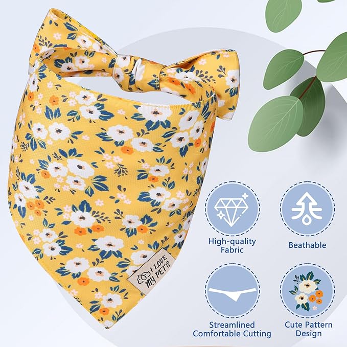 SCENEREAL Summer Floral Dog Bandana, Double Side Dog Scarf for Small Medium Large Dogs Cats Puppy,Holiday Bandanas for Dogs Boys Girls, Premium & Soft Fabric Pet Accessories for Birthday Party Days