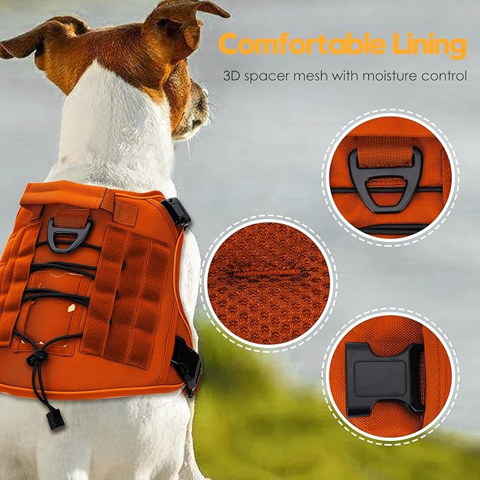Heavy-Duty Tactical Dog Harness for Large Dogs, No Pull Adjustable Reflective Pet Vest with Molle System, K9 Military-Grade Control for Service Training, Outdoor & 10+ Breeds, Orange, XX-Large