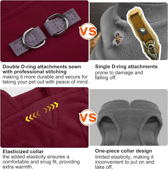 BEAUTYZOO Dog Fleece Vest Sweater Winter Jacket for Small and Medium Large Dogs with D-Ring Leash Cold Weather Coat Hoodie for XS S M Dogs Boy or Girls, Wine Red XL