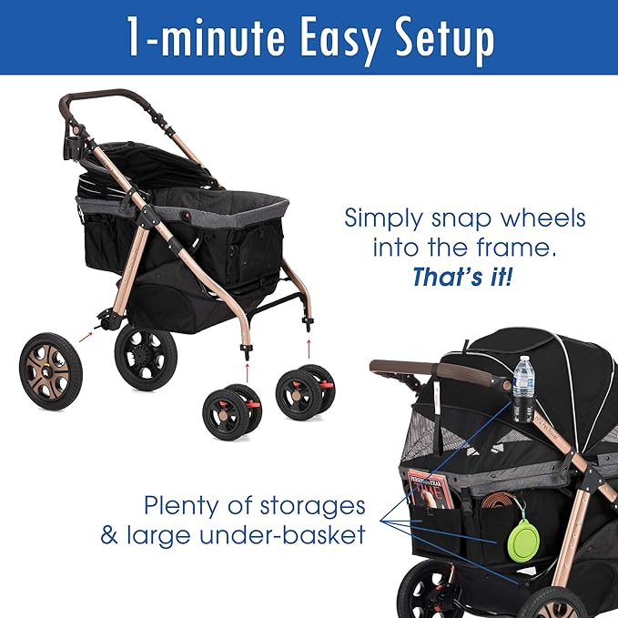HPZ Pet Rover Titan-HD Premium Super-Sized Dog/Cat/Pet Stroller SUV Travel Carriage/w Access Ramp/100Lbs Capacity/Pumpless Rubber Wheels/Aluminum Frame for Small, Med, Large, XL Pets (Black)