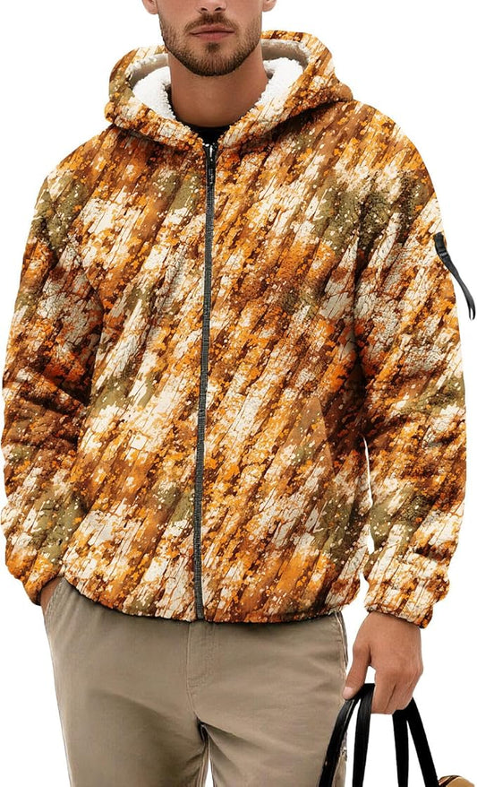 Men's Camouflage Hunting Fleece Lined Hoodie Camo Jackets Zip Up Long Sleeve Casual Winter Coats Hood Outerwear