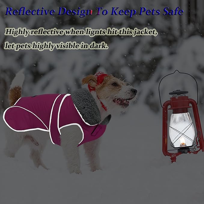 Dogcheer Dog Coat, Waterproof Dog Jacket Reflective Pet Winter Coat with Adjustable Hook & Loop, Christmas Puppy Fleece Jacket Warm Turtleneck Snowsuit for Small Medium Large Dogs - Pink, 2XL