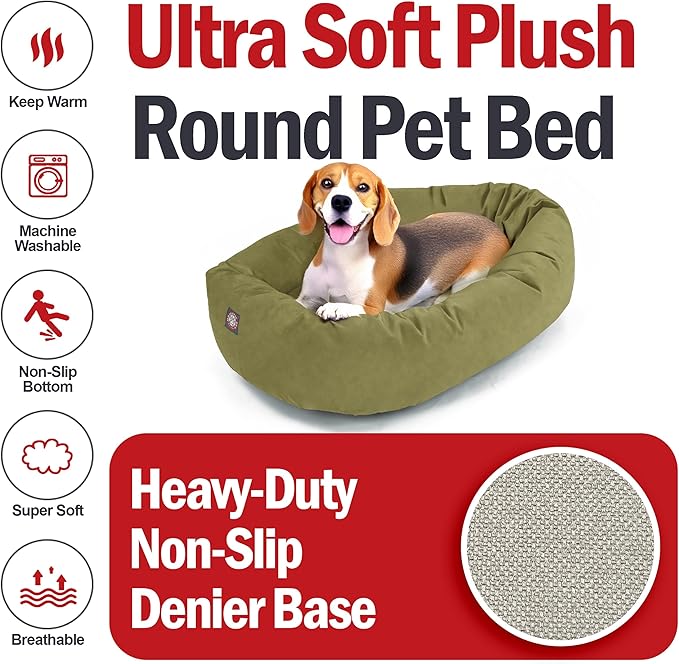 Majestic Pet 32 Inch Suede Calming Dog Bed Washable 32x23x7 (Inch) – Cozy Soft Round Donut Dog Bed with Spine Support for Dogs to Rest Their Head - Pet Bed Medium – Sage (2025)