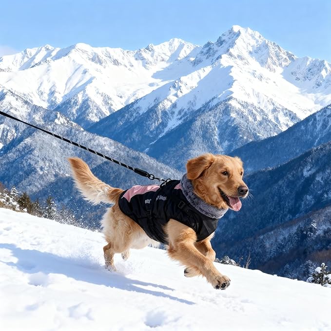 Dog Coat for Medium Large Dogs,Waterproof Reflective Dog Winter Jacket with Harness, Fleece Snowsuit,Warm Pet Winter Coat(pink-4XL)