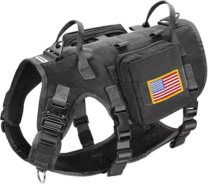 Forestpaw Dog Harness Medium Sized,Tactical Dog Harness with Handle,No Pull Military Style Service Dog Vest with Pockets Adjustable for Medium Dogs,Black,Chest 21.5-45"