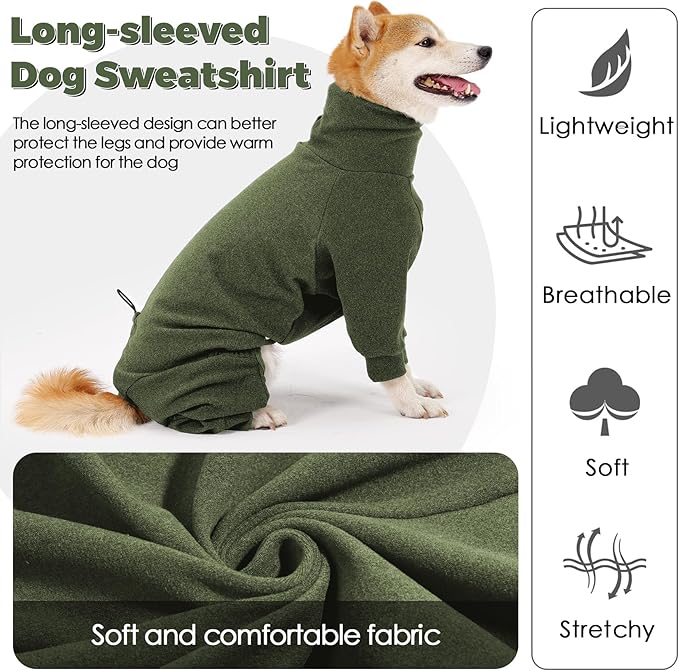 Dotoner Pullover Dog Sweater High Collar With Leash Hole - Cold Weather Vest for Indoor and Outdoor Use - Long Sleeve Sweatshirt Clothes for Large Dogs