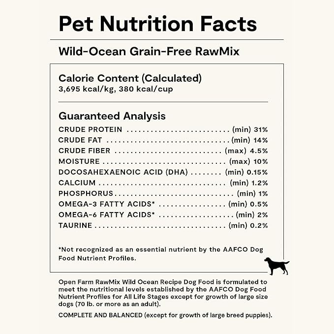 Open Farm, RawMix Grain-Free Dry Dog Food, Protein-Packed Kibble Coated in Bone Broth with Freeze Dried Raw Chunks, Salmon Whitefish & Rockfish,Wild Ocean Recipe, 3.5lb Bag