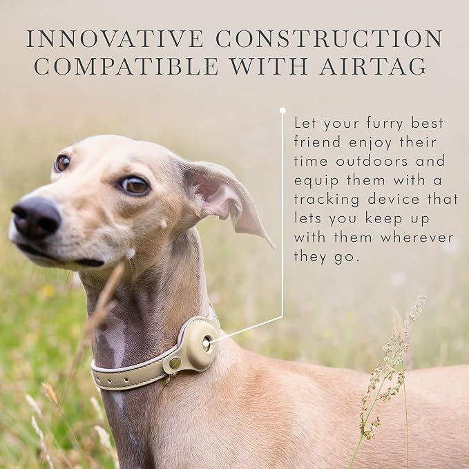 NINA WOOF Cupertino Dog Collars, Harnesses & Leashes Made from Vegan Leather with Dog Tracker Device Holder Adjustable Dog Collar (Extra Small, Beige)