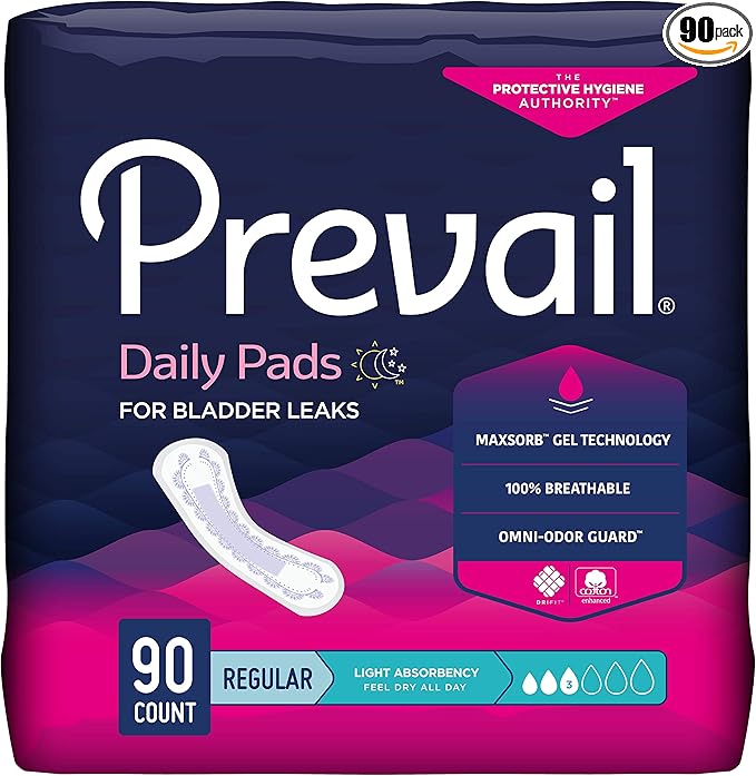 Prevail Proven - Prevail Incontinence Bladder Control Pads - Bladder Leak Pads - Light Absorbency, Regular, 90 Count (3 Packs of 30)