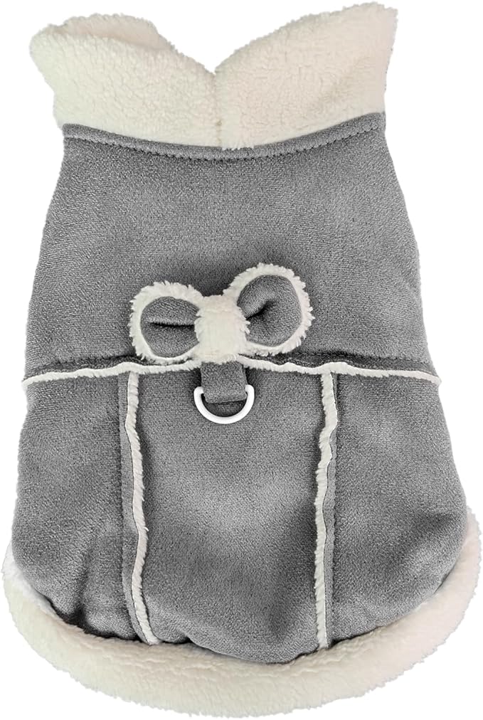 Jecikelon Bowtie Dog Cold Weather Coat Fleece Lining Warm Pet Puppy Turtleneck Dogs Winter Clothes for Small Dogs with D-Ring (Gray, X-Large)